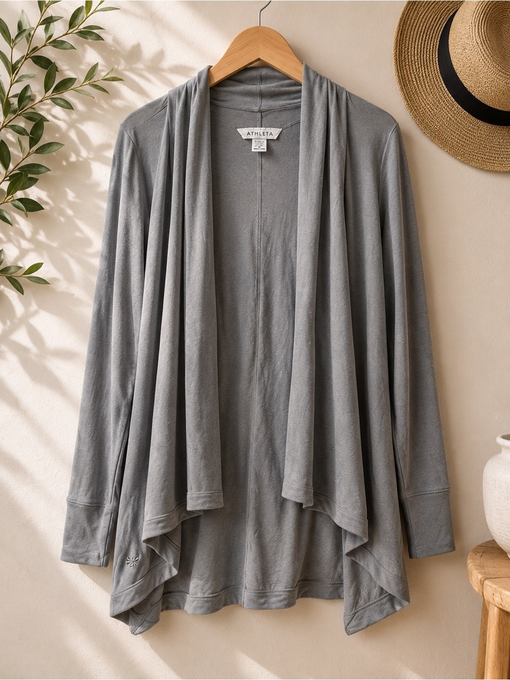 Athleta Gray Open Front Cardigan L Lightweight Drape Casual